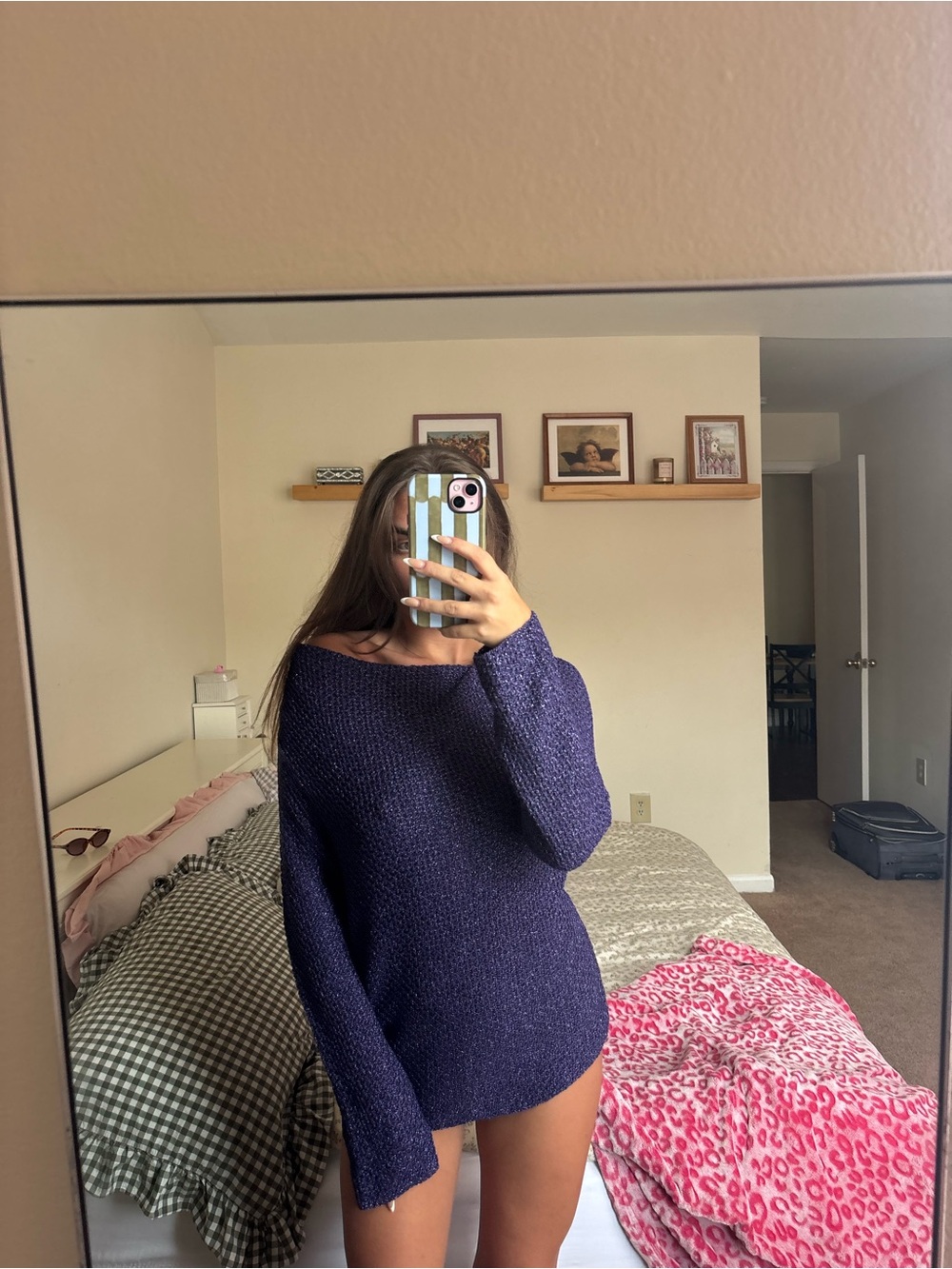 Jones New York Deep Purple Off-Shoulder Knit Sweater